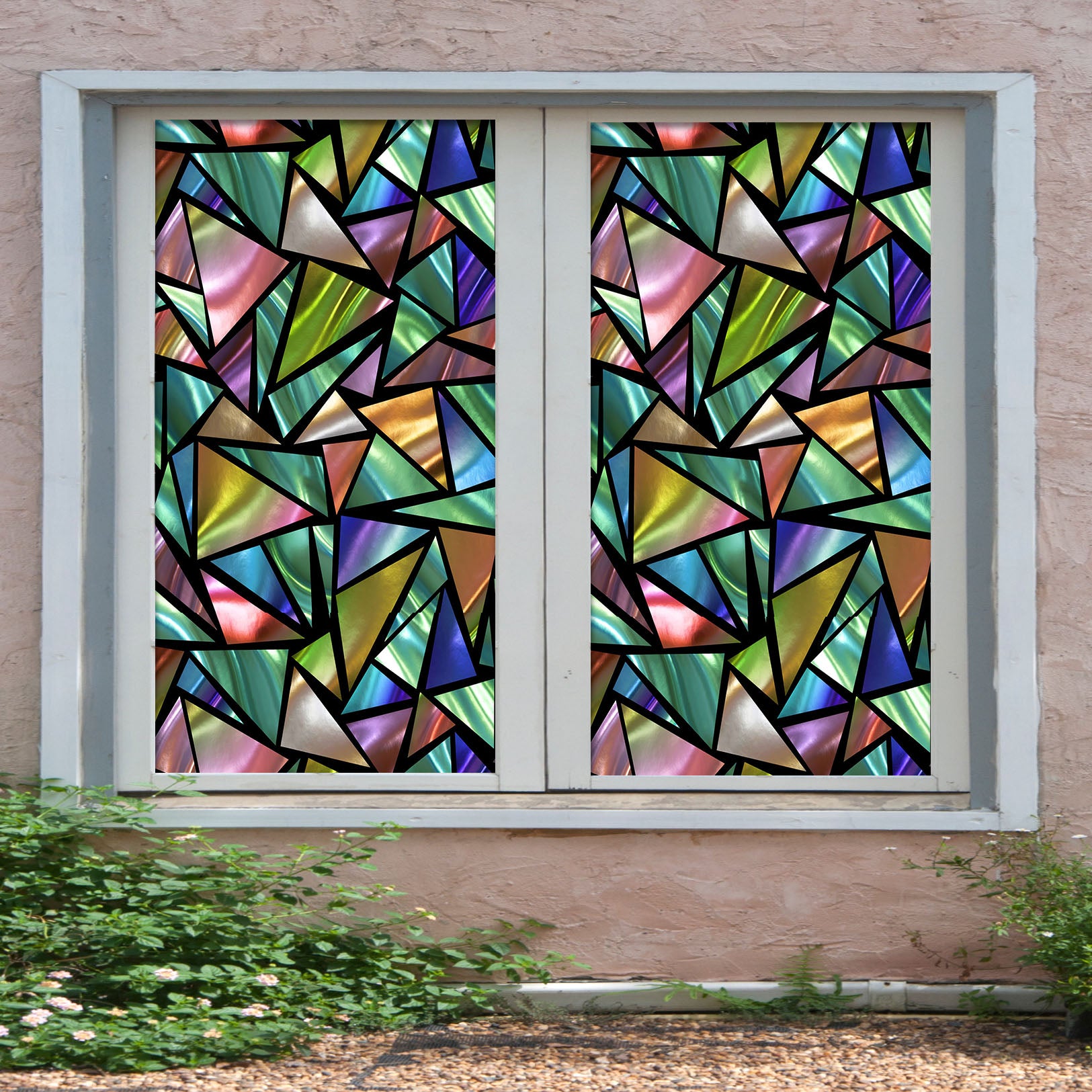 3D Gradient Triangle 458 Window Film Print Sticker Cling Stained Glass UV Block