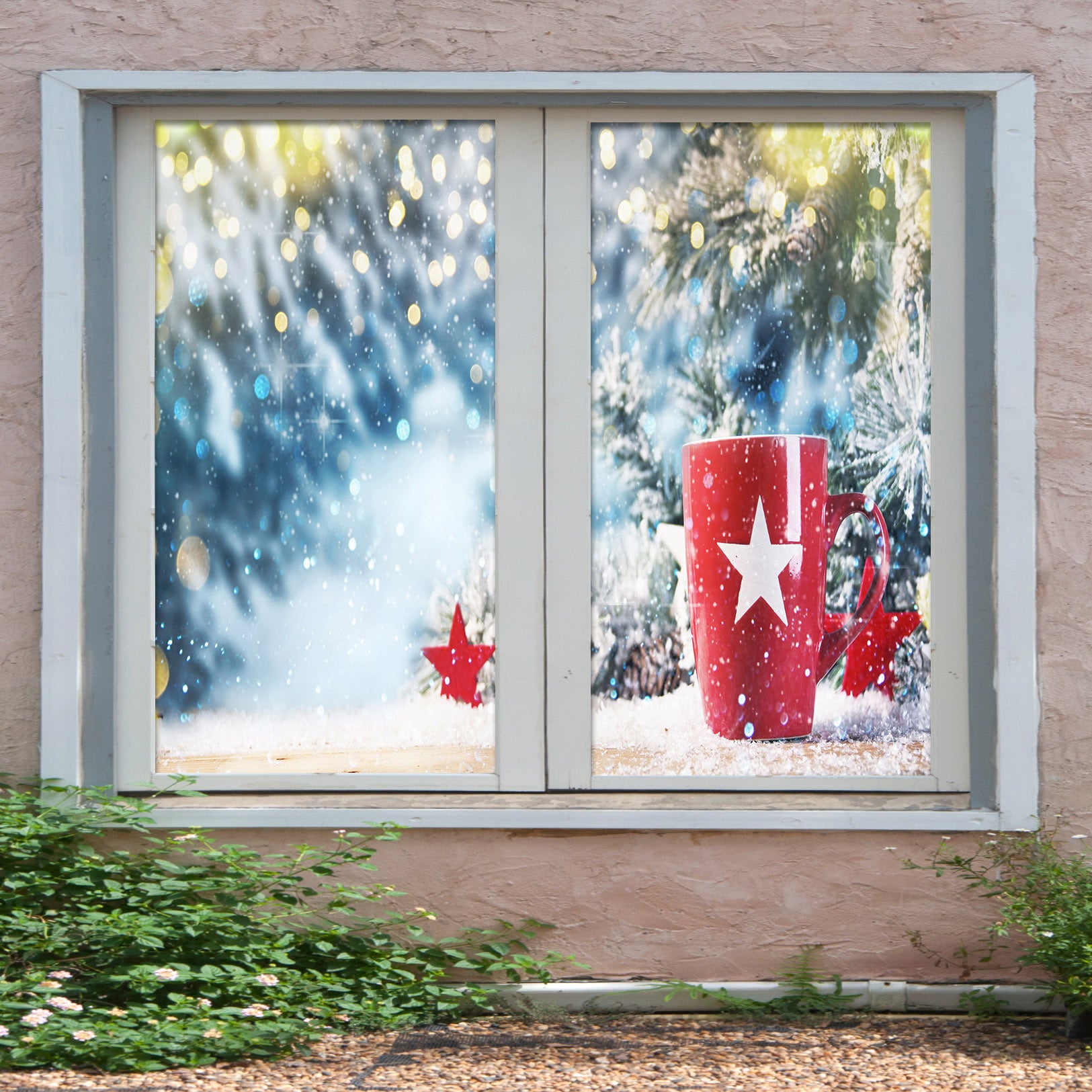 3D Snow Red Cup 43002 Christmas Window Film Print Sticker Cling Stained Glass Xmas