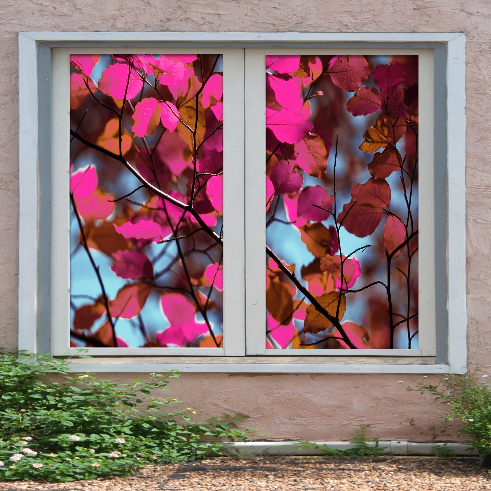 3D Pink Leaves 361 Window Film Print Sticker Cling Stained Glass UV Block