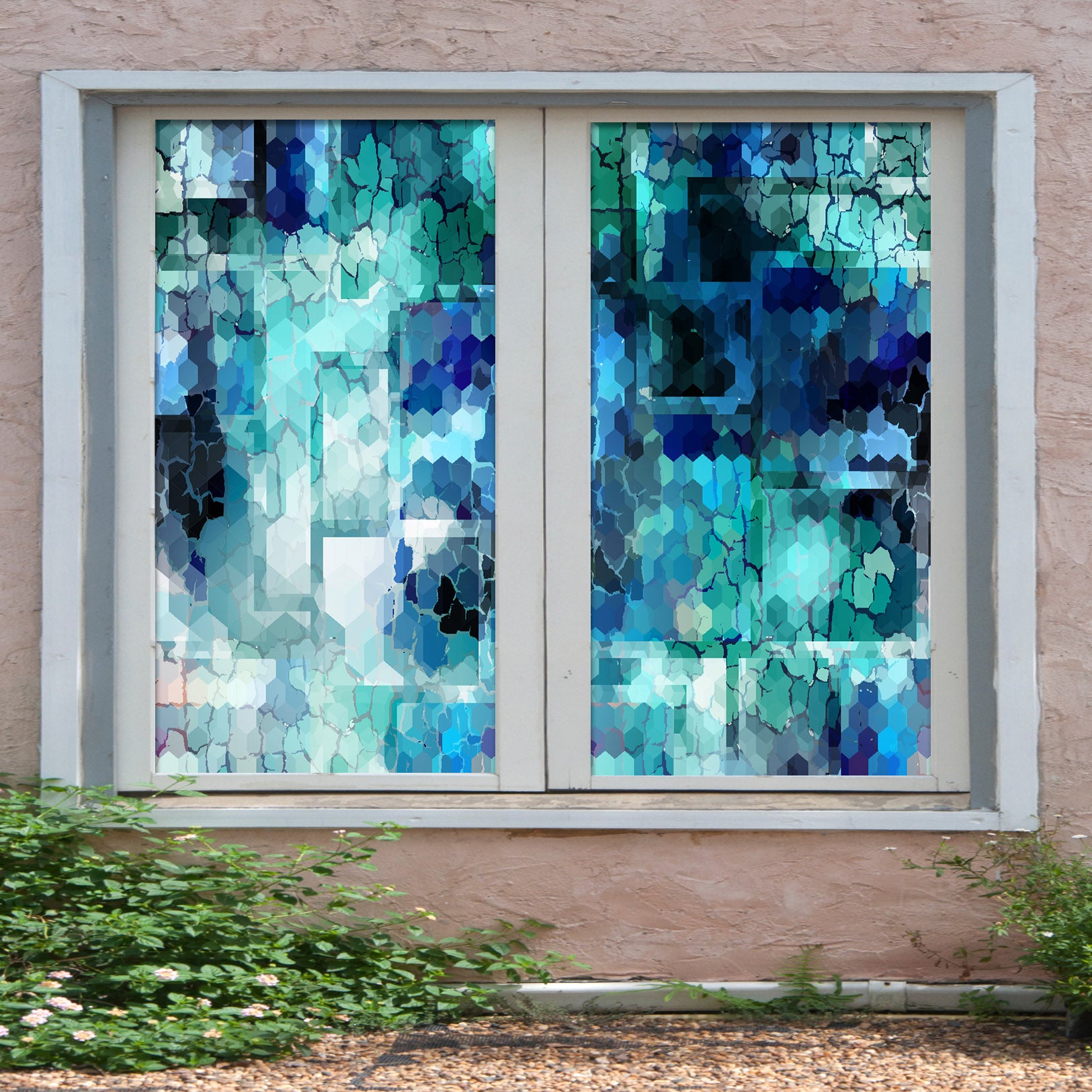 3D Blue Mosaic Graphic 345 Window Film Print Sticker Cling Stained Glass UV Block