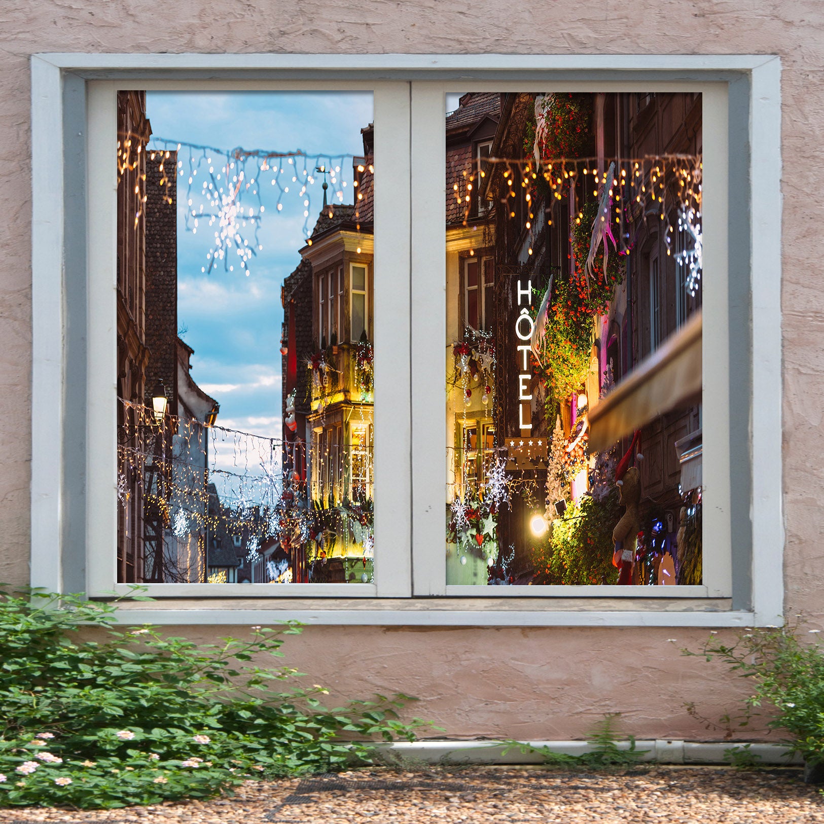 3D City Houses 42192 Christmas Window Film Print Sticker Cling Stained Glass Xmas