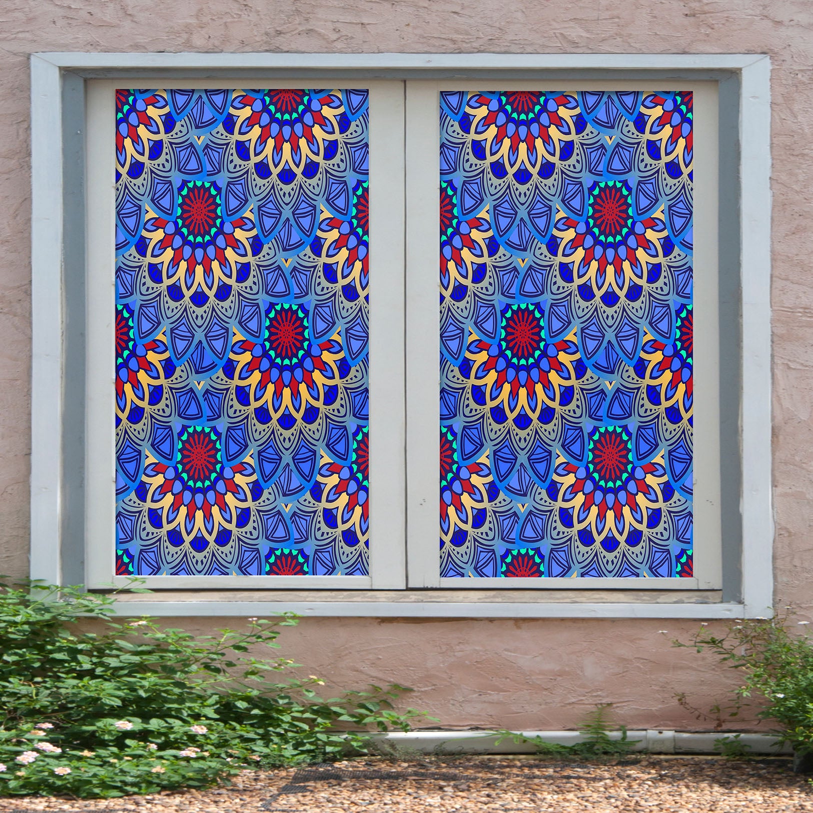 3D Blue Pattern 174 Window Film Print Sticker Cling Stained Glass UV Block