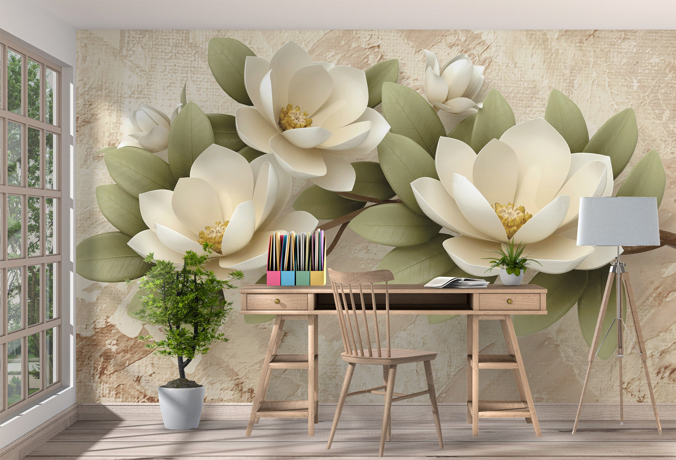 3D White Flower 1066 Wall Murals