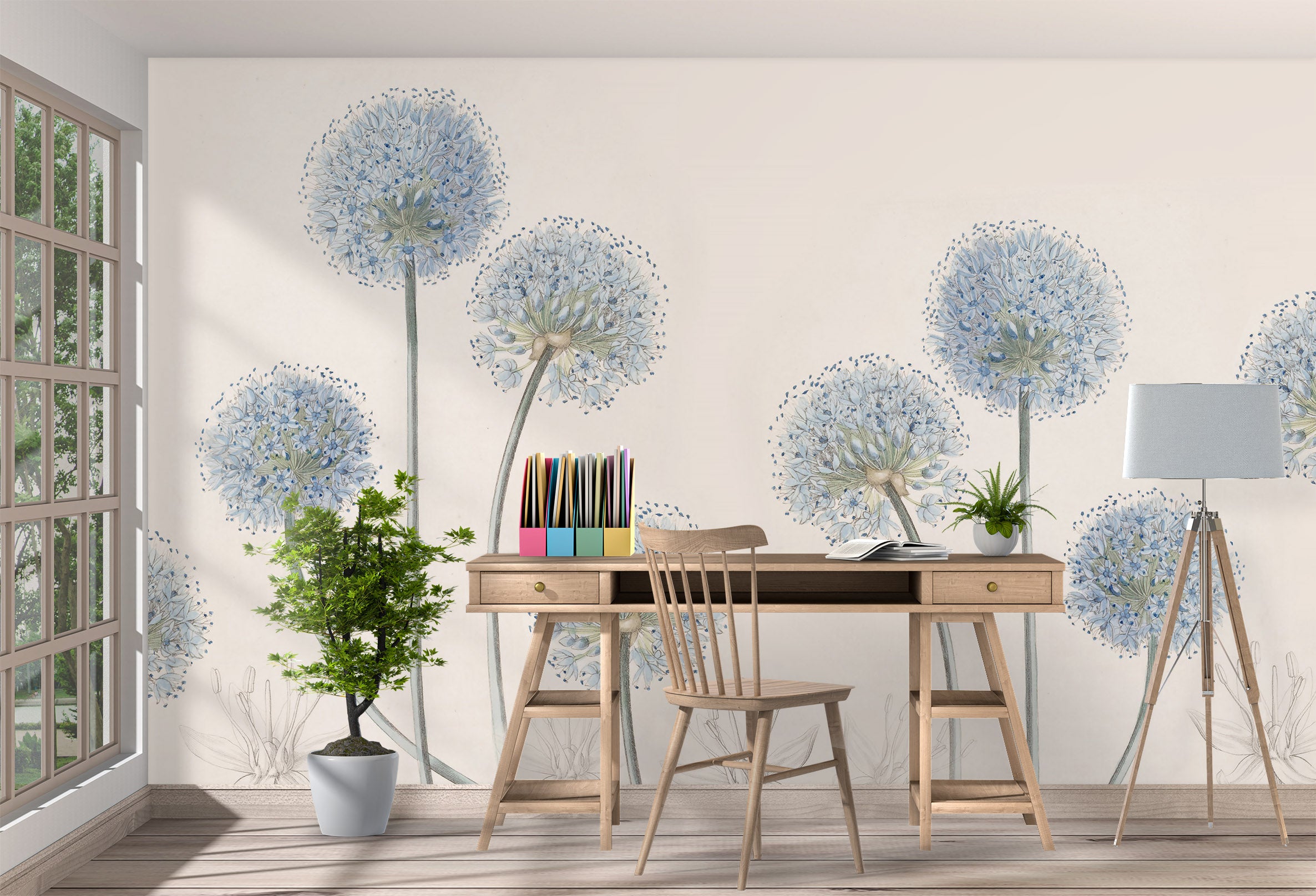 3D Blue Dandelion 1022 Wall Murals