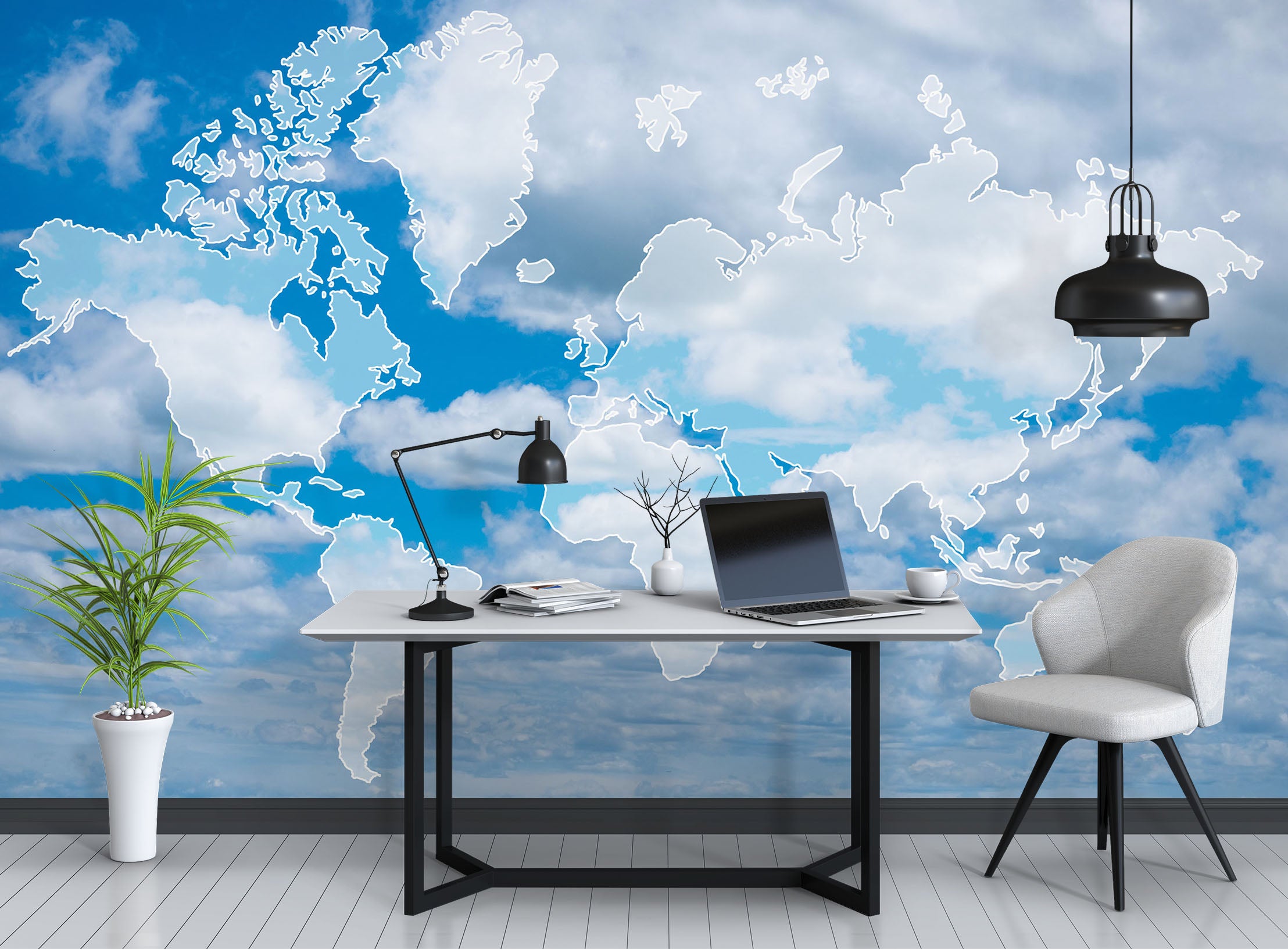 3D Cloud World Map 1098 Wall Murals