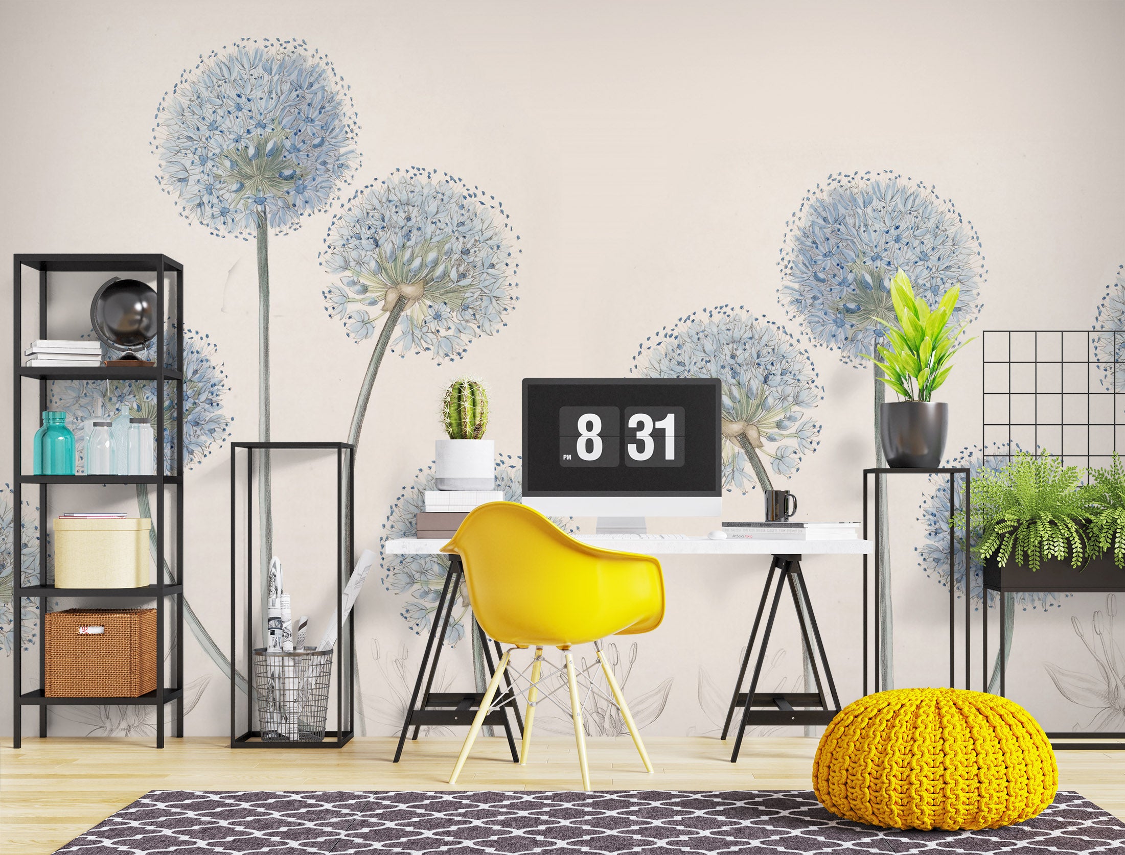3D Blue Dandelion 1022 Wall Murals