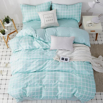 3D Light Green Grid 8175 Bed Pillowcases Quilt