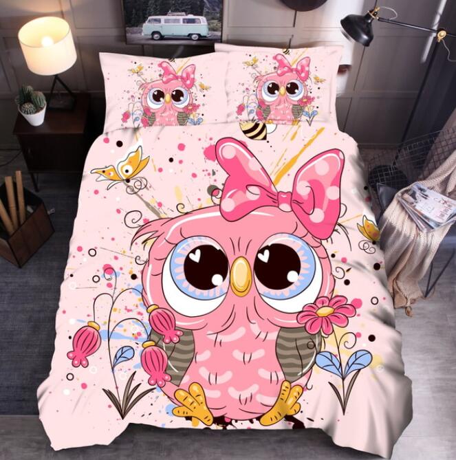 3D Pink Cartoon Owl 8161 Bed Pillowcases Quilt