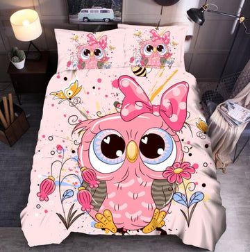 3D Pink Cartoon Owl 8161 Bed Pillowcases Quilt