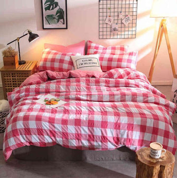 3D Pink Plaid 7004 Bed Pillowcases Quilt