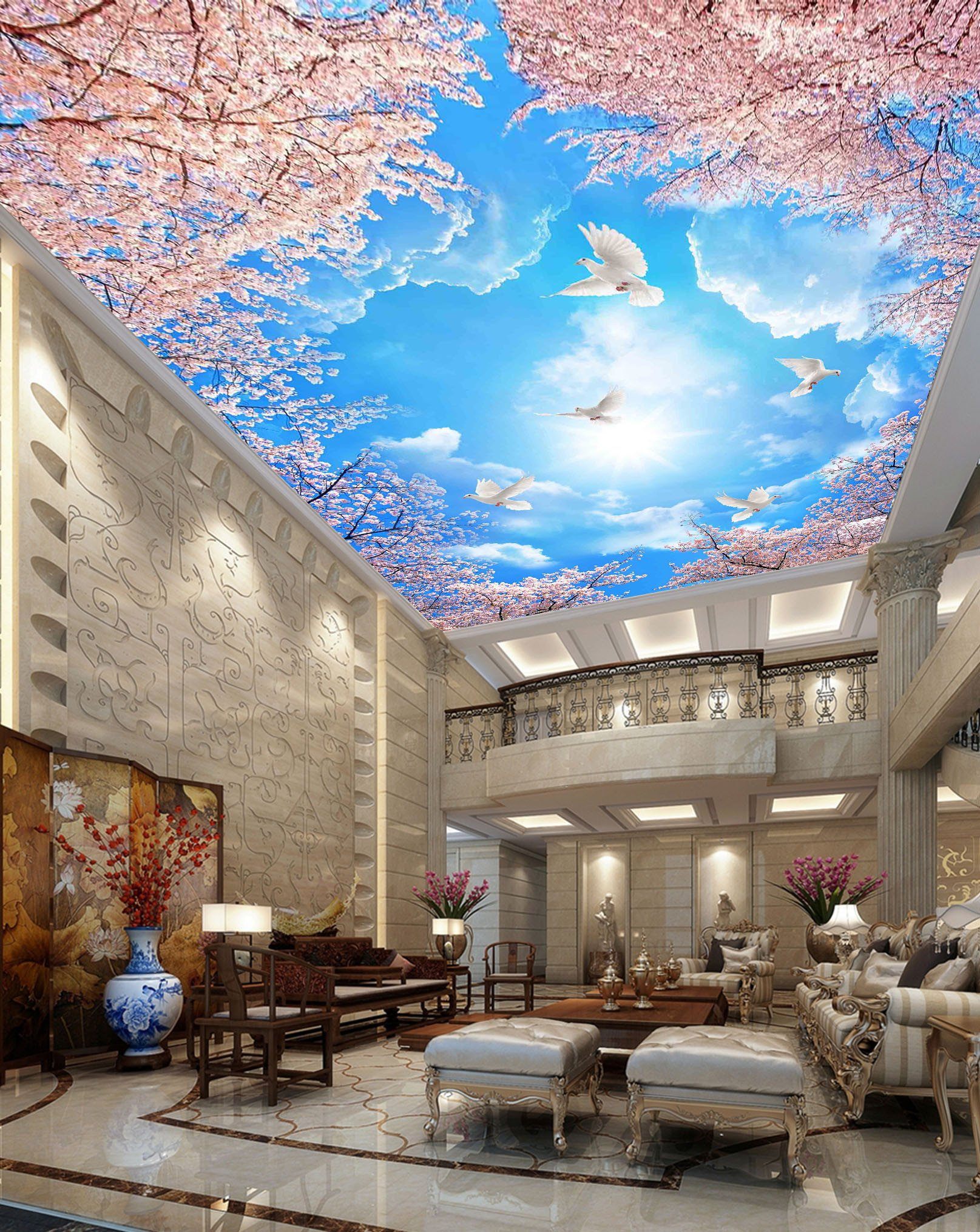 Blue Sky Flowers Birds Wallpaper AJ Wallpaper 