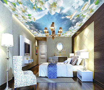 Blue Sky Flowers Birds Wallpaper AJ Wallpaper 