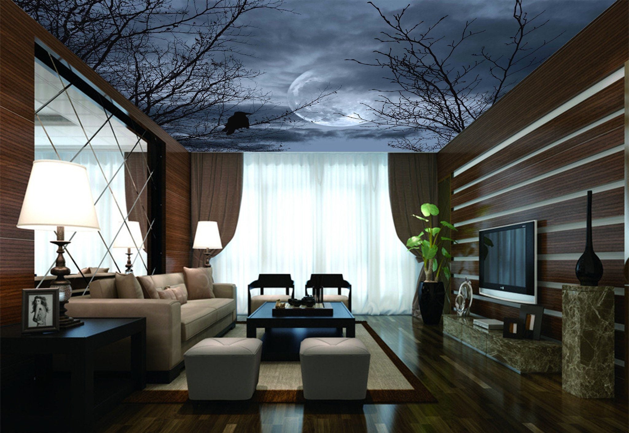 Full Moon Bare Trees Bird Wallpaper AJ Wallpaper 