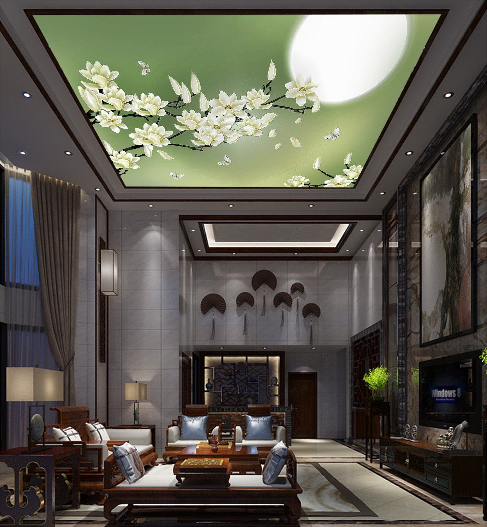 Full Moon Flowers Butterflies Wallpaper AJ Wallpaper 