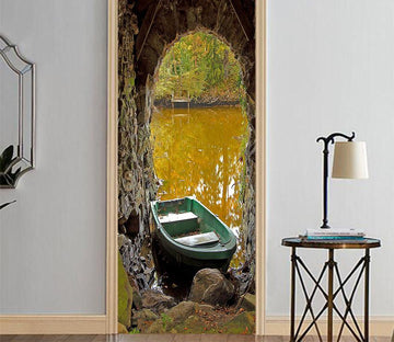 3D lake docked boat door mural Wallpaper AJ Wallpaper 