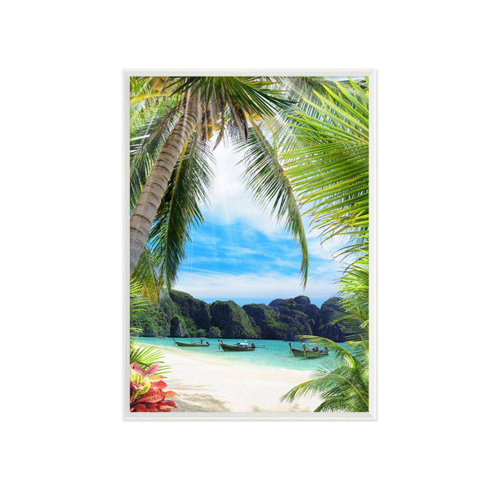3D Coconut Boat 047 Fake Framed Print Painting Wallpaper AJ Creativity Home 