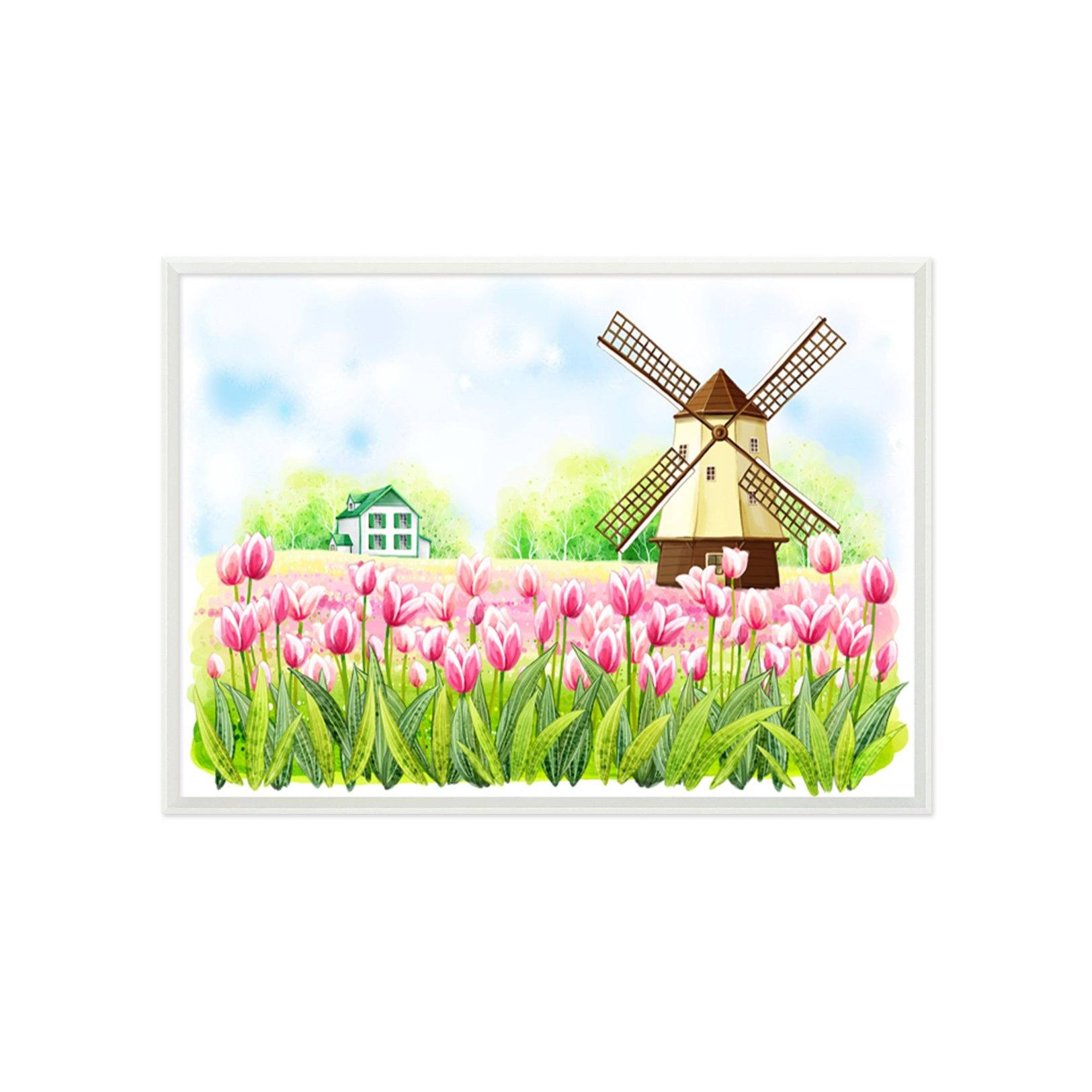 3D Windmill House 007 Fake Framed Print Painting Wallpaper AJ Creativity Home 