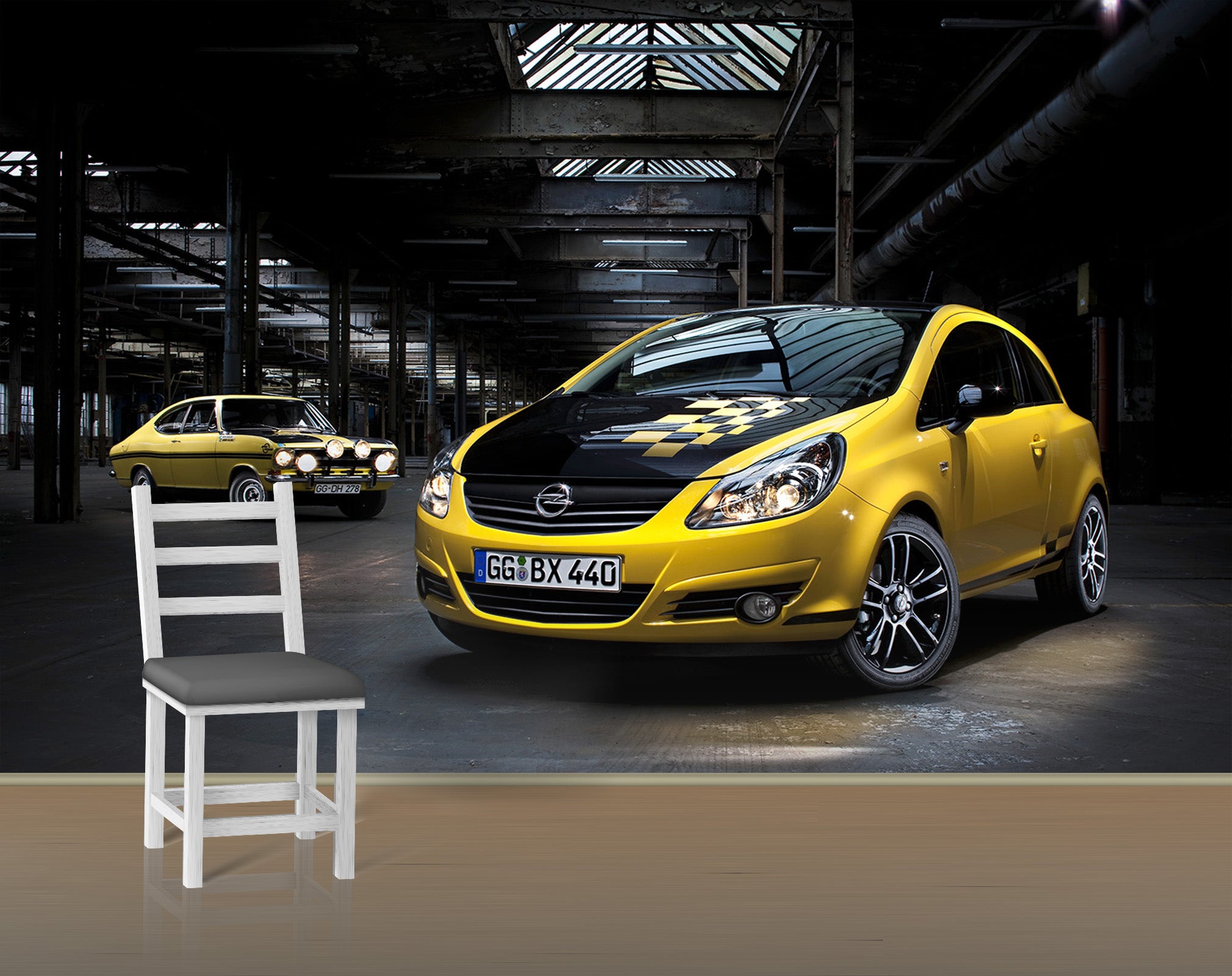 3D Yellow Car 021 Vehicle Wall Murals