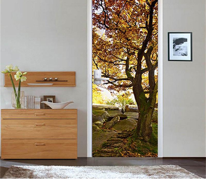3D autumn leaves door mural Wallpaper AJ Wallpaper 
