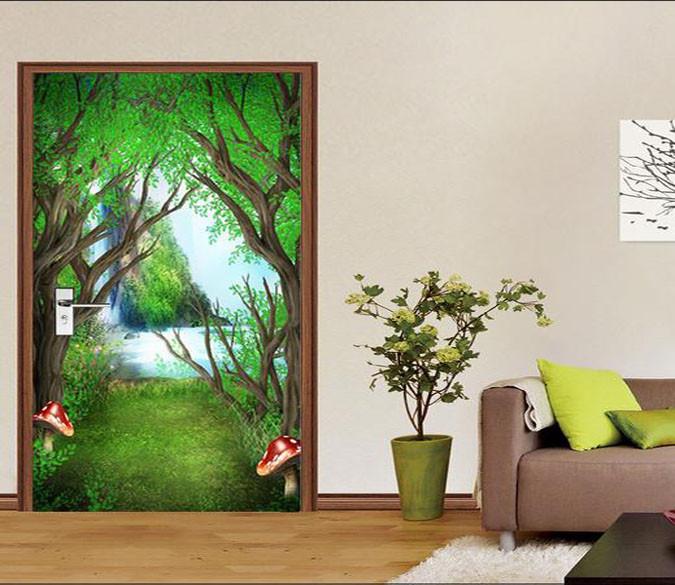 3D river deep in the forest door mural Wallpaper AJ Wallpaper 