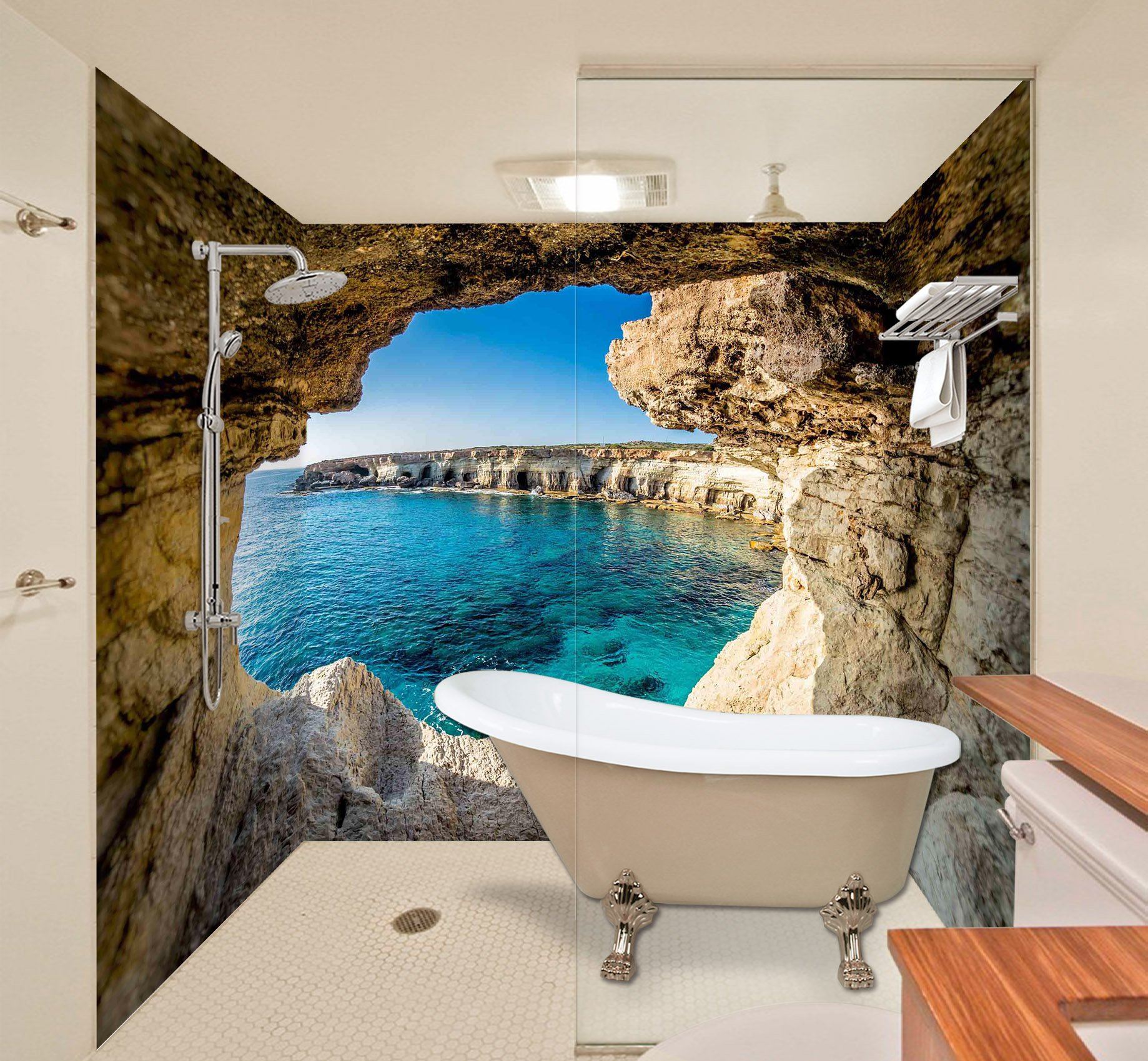 3D Cave Sea Scenery 56 Bathroom Wallpaper Wallpaper AJ Wallpaper 
