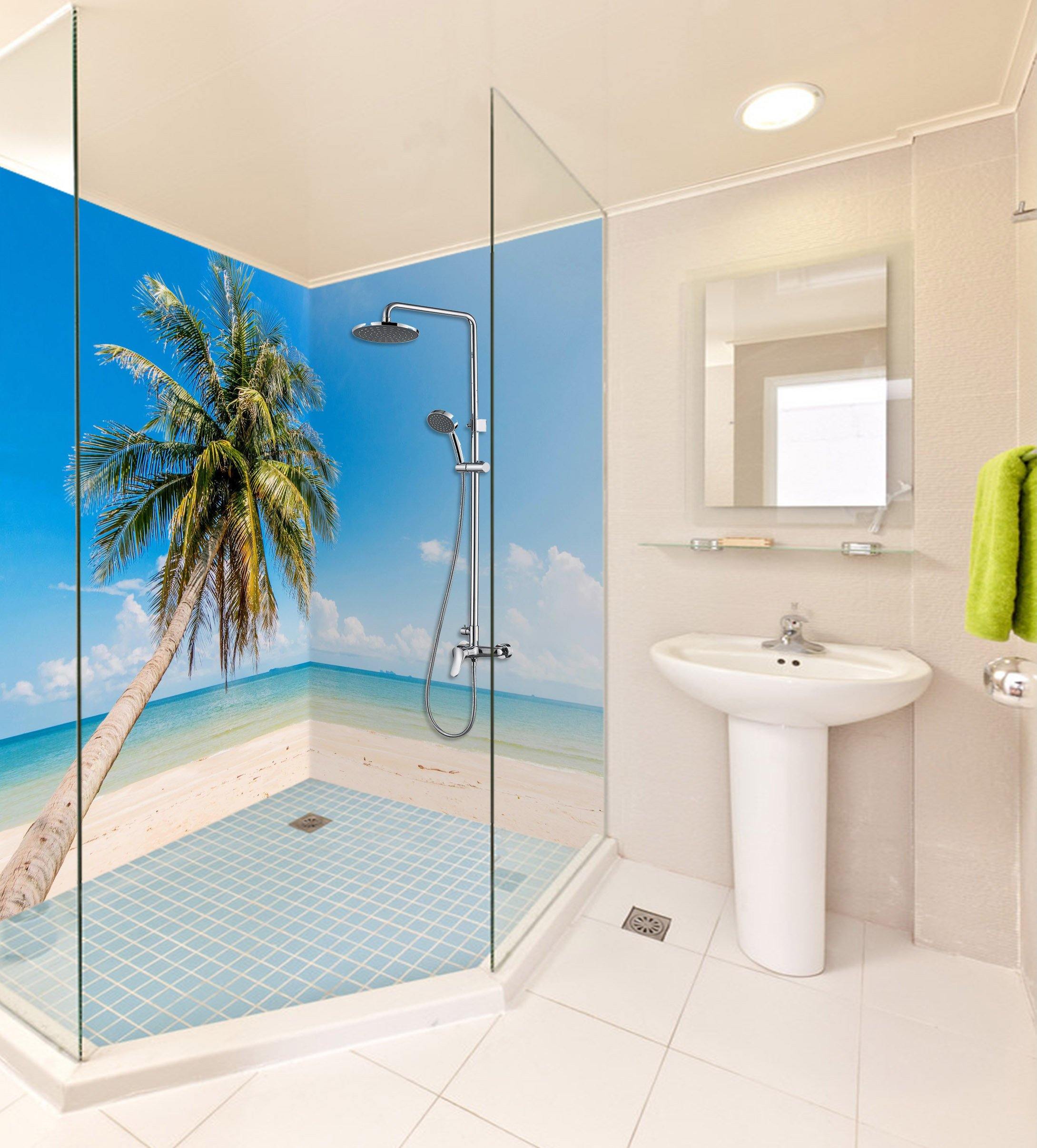 3D Blue Sea Beach 72 Bathroom Wallpaper Wallpaper AJ Wallpaper 