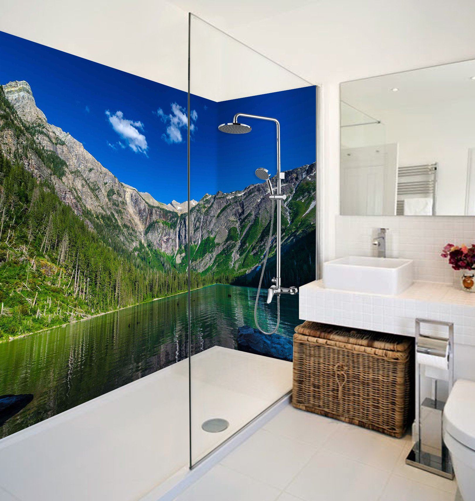 3D Alpine Lake 28 Bathroom Wallpaper Wallpaper AJ Wallpaper 