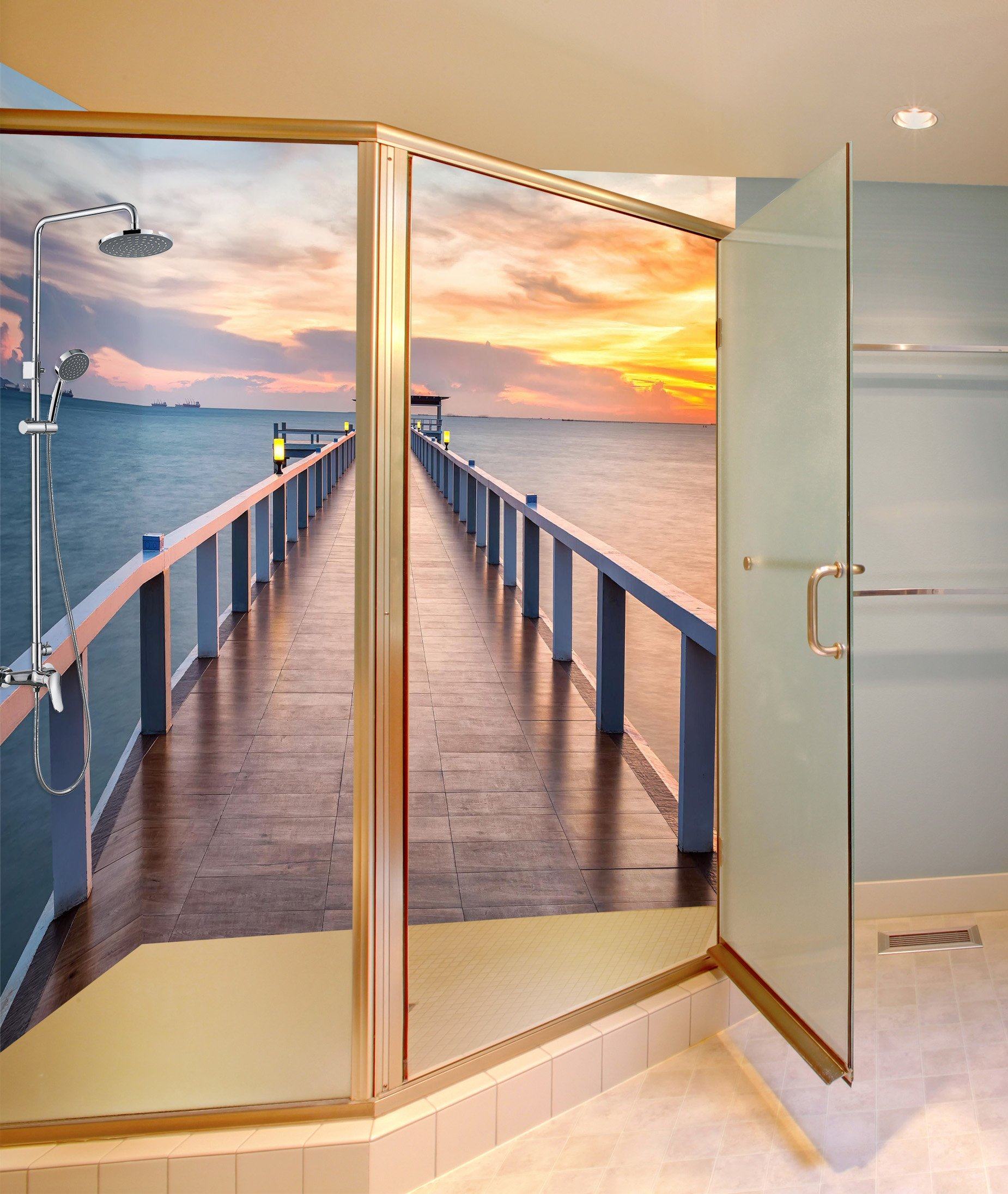 3D Sea Corridor Sunset 57 Bathroom Wallpaper Wallpaper AJ Wallpaper 