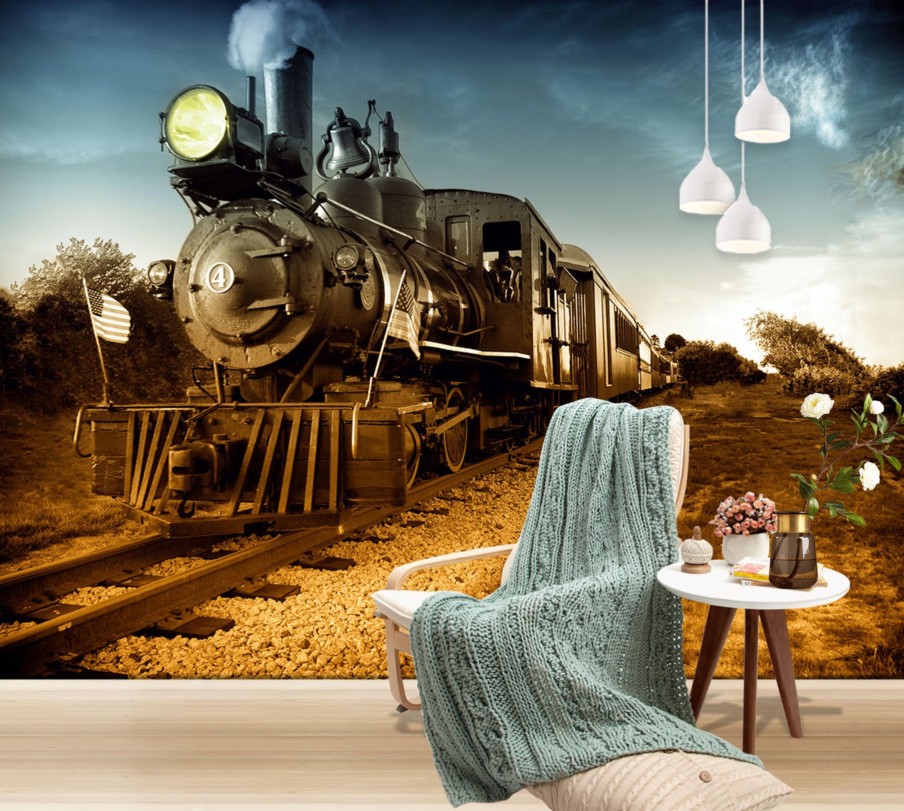 3D Vintage Train 250 Vehicle Wall Murals
